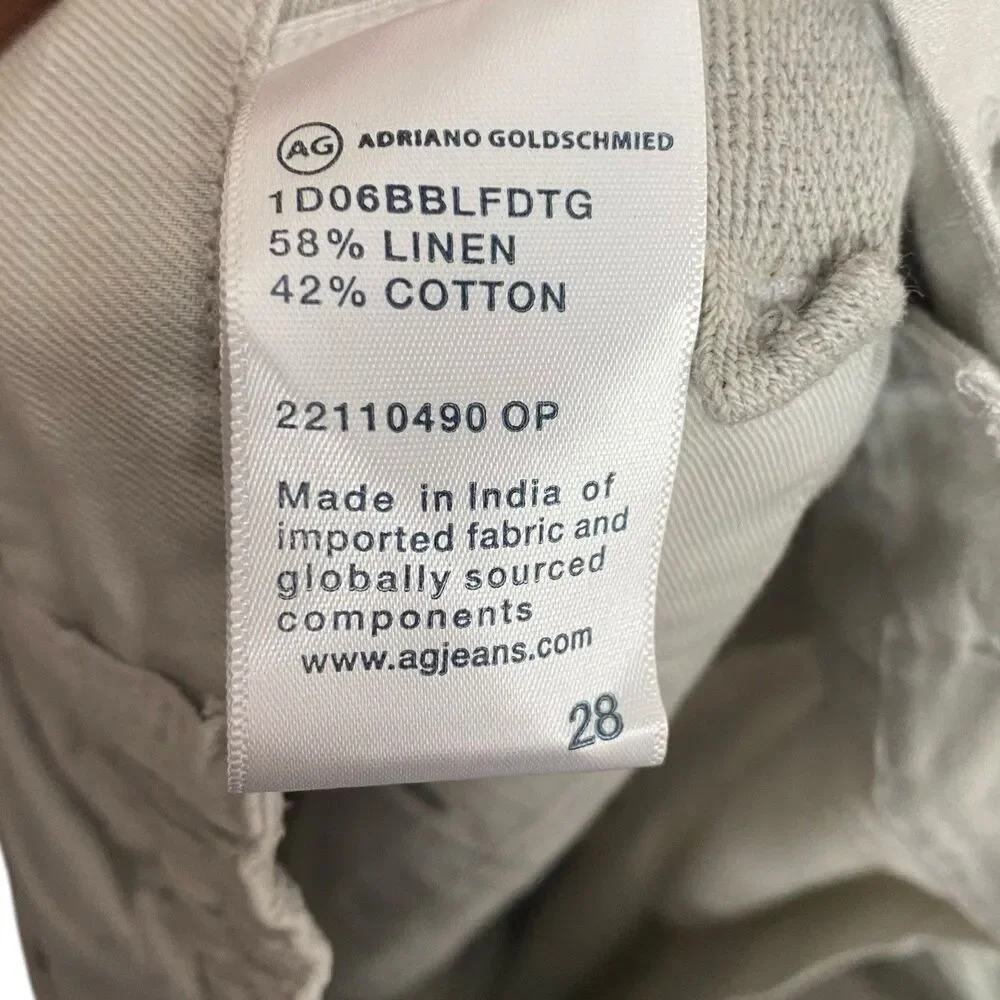 AG Adriano Goldschmied Linen Pants Mens 28 Beige Garreth Jogger Trouser NEW